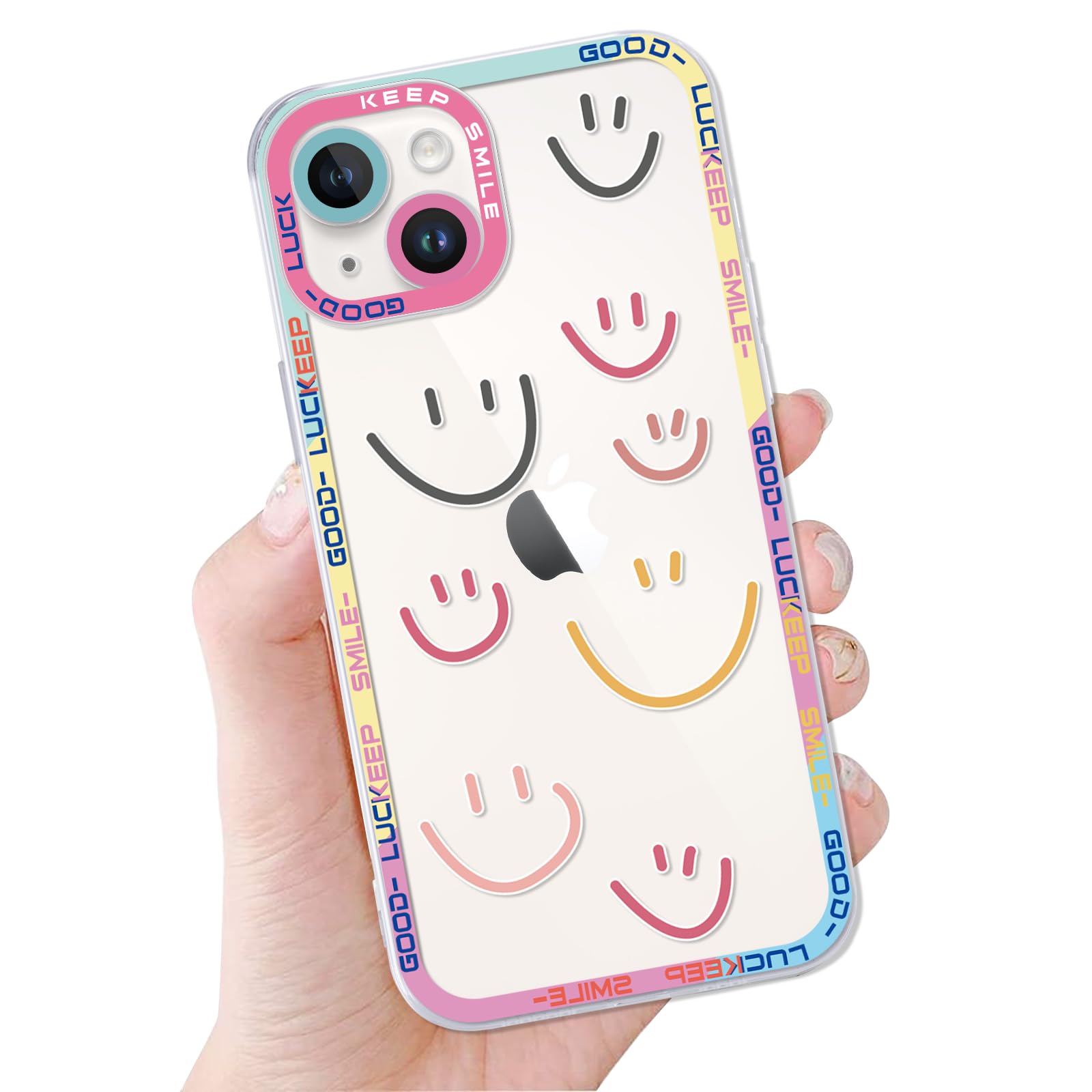 Saqmkil Transparent Handyhülle für iPhone 13 Hülle, Süße Smiley Muster Design Mädchen Aesthetic Case, Dünn Weich Durchsichtig Silikon Slim TPU Kameraschutz Stoßfest Schutzhülle für iPhone 13 6,1"