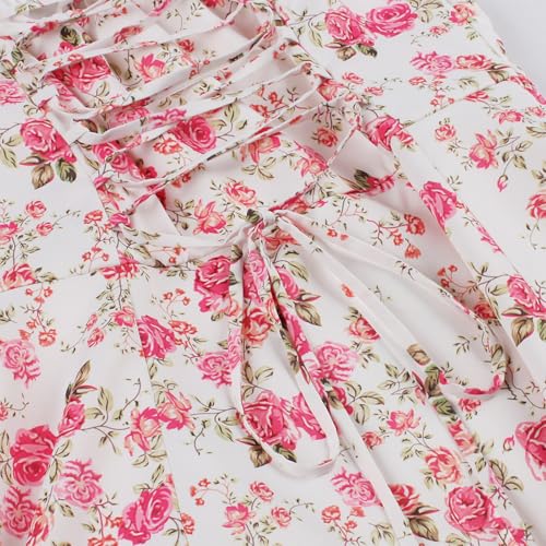 Image of Women Floral Corset Dress 2026 Boho Midi Sundress Summer Dress | Flowy A-Line Dress with Adjustable Spaghetti Straps Lace Up Back Front Slit High Waist for Vacation Wedding Guest