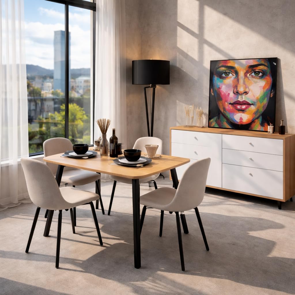Homely® | Mesa de Comedor o Cocina Nadir | Diseño Funcional de 120x80 | Mesa Industrial, Sencilla Y Minimalista | Diseño Versátil chapada melamina Roble y Patas Metal Negro | Mesa para 4 Personas