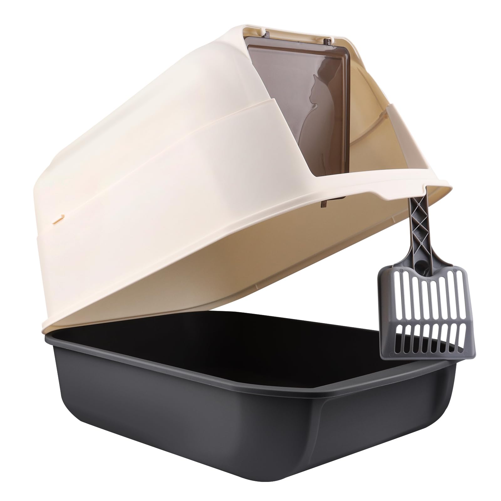 Bac à Litière Fermé pour Chat, Maison de Toilette, Plateau Amovible, Pelle, pour Grand Chat, Capacité de Charge 15 kg,Anti-fuites 36 * 51 * 34 cm-Noir
