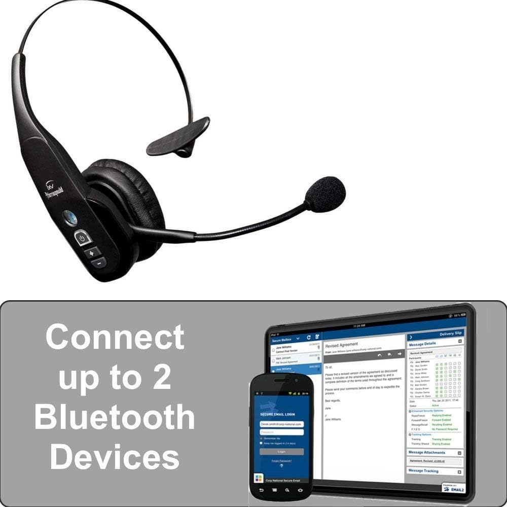 BlueParrott B350-XT Bluetooth Headset - 203475 - Global Teck Mic Cushions - NFC Enabled - Compatible with Smartphones, iPad, Android, iPhones, Sonim, BlackBerry, Rugged Tablet,24 Hours Talk Time