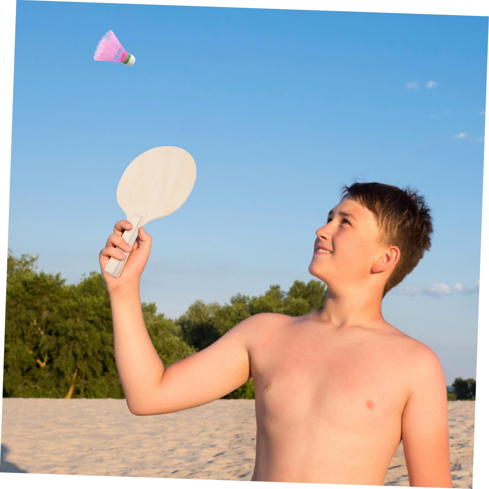 Set di Racchette da Badminton e Palla Spiaggia 4 Pezzi in Legno | Atmosfera Estiva, Giochi per Spiaggia e Gioco Spiaggia, Marrone, Portatile e Leggero