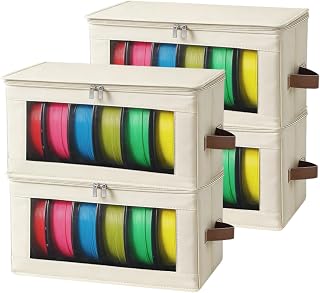 Filament-Aufbewahrungsbox, 4er-Pack, Faltbar, Wasserdicht, Transparent, 3D-Drucker-Filament-Trockenbox, Fasst Bis zu 24 Rollen, Druckzubehör-Halterregal für Zuhause, Büro (Beige)