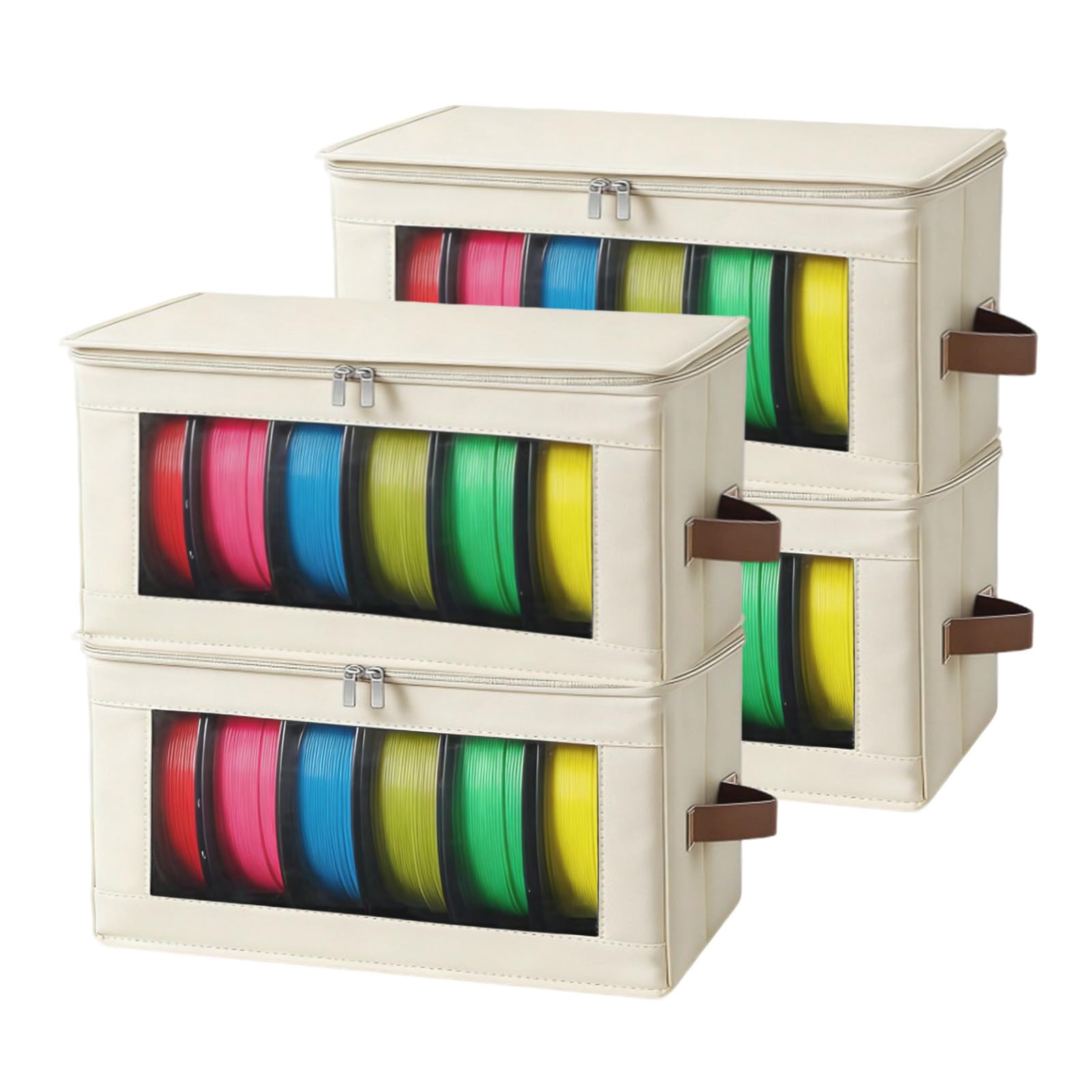 Filament-Aufbewahrungsbox, 4er-Pack, Faltbar, Wasserdicht, Transparent, 3D-Drucker-Filament-Trockenbox, Fasst Bis zu 24 Rollen, Druckzubehör-Halterregal für Zuhause, Büro (Beige)