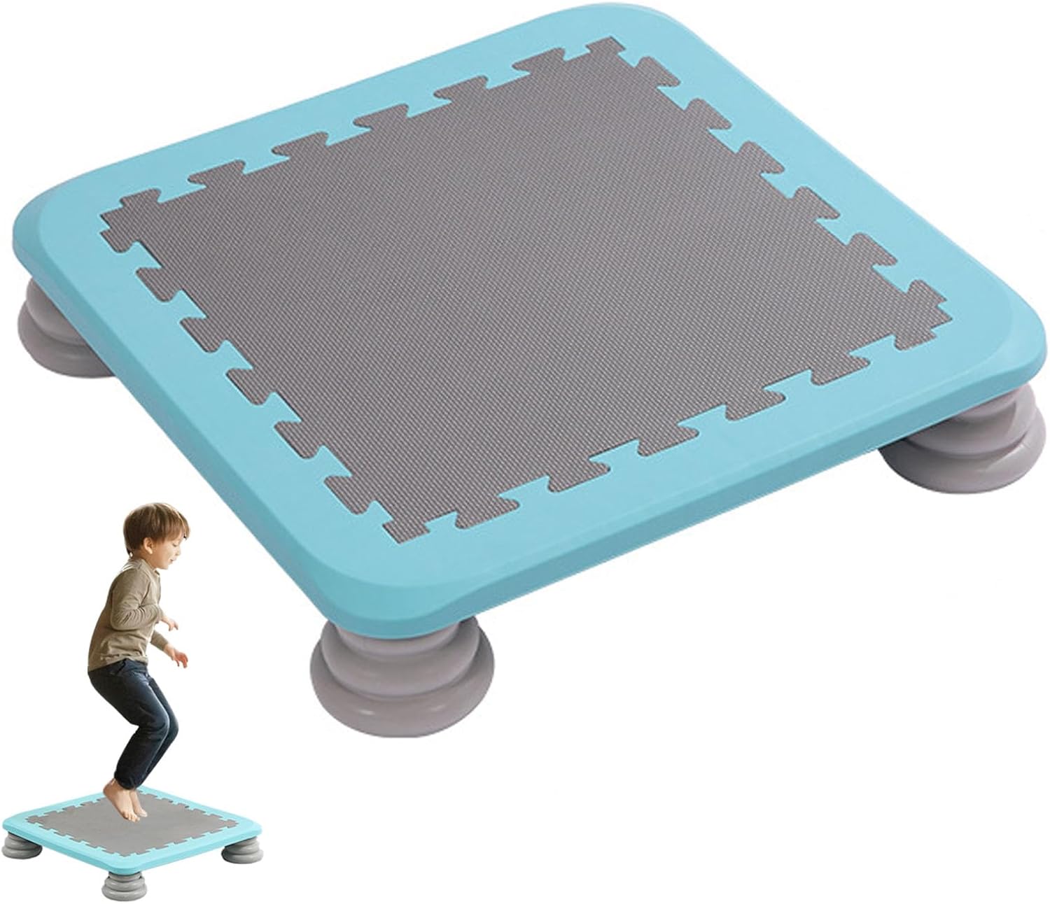 No Installation Mini Trampoline for Kids Age 3-12 Indoor, 25 Inch Rectangle Toddler Trampoline Indoor with Silent & Non-Slip Foot Pad, Baby Small Trampoline for Fun Fitness Rebounder Toys,Blue