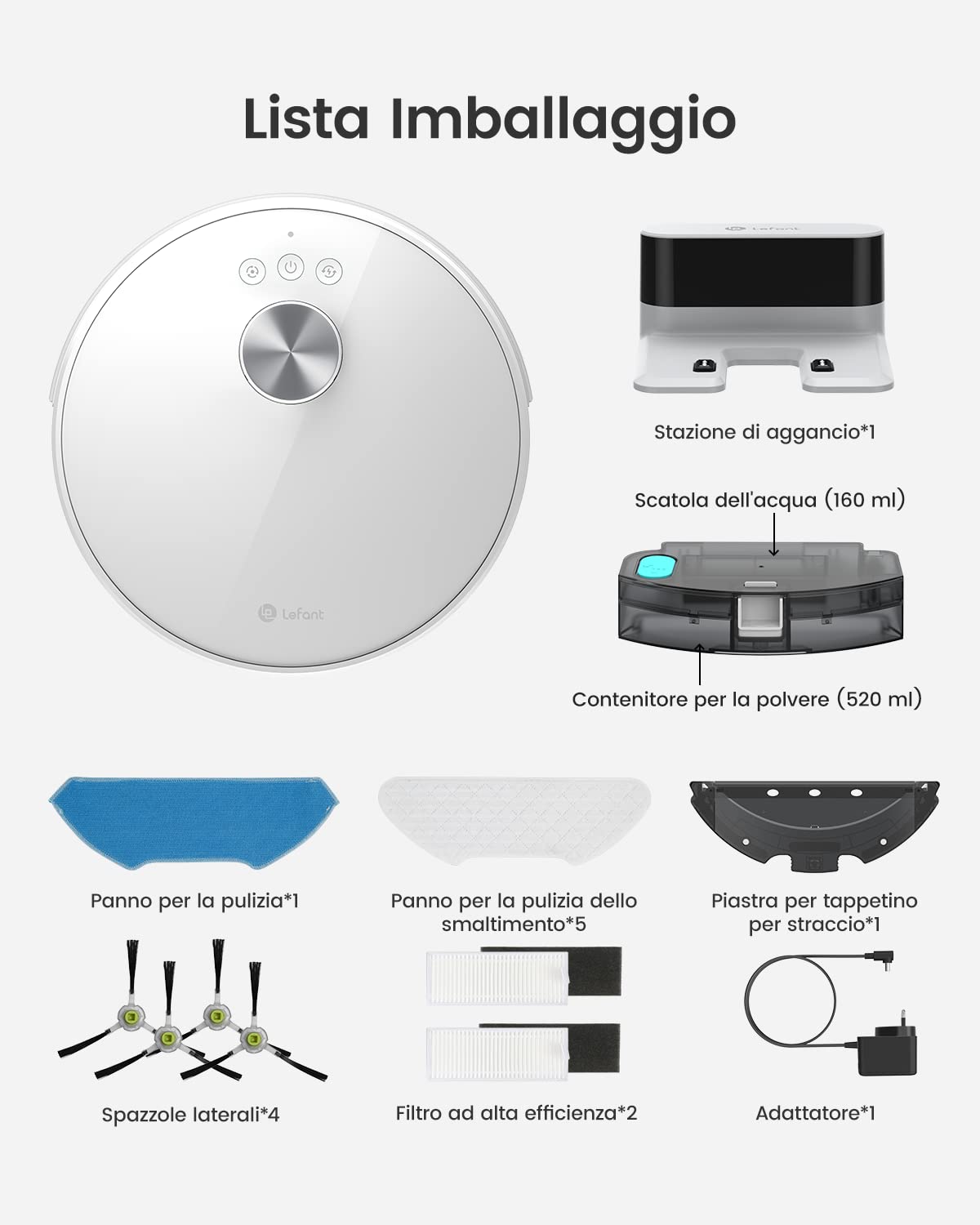 Lefant M1 Robot Aspirapolvere Lavapavimenti con Mappatura,Navigazione LDS, Batteria da 4000mAh, Autonomia 200 min,Robot Aspirapolvere Slim per Pulizia Domestica/Peli Animali, Bianco