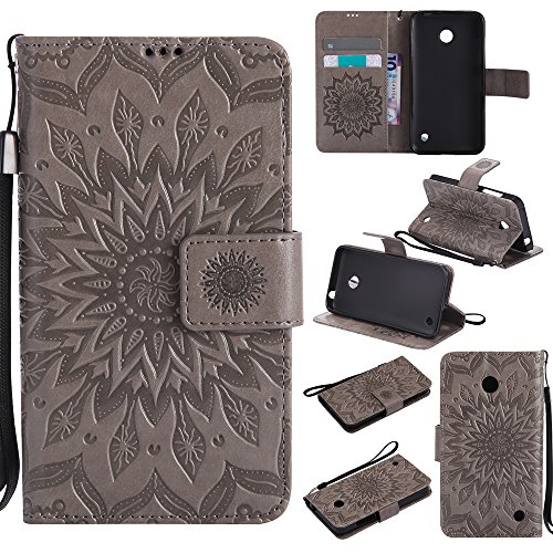 Ooboom Nokia Lumia 630/635 Case Sunflower Pattern PU Leather Flip Cover Wallet with Kickstand Card Holder for Nokia Lumia 630/635 - Gray