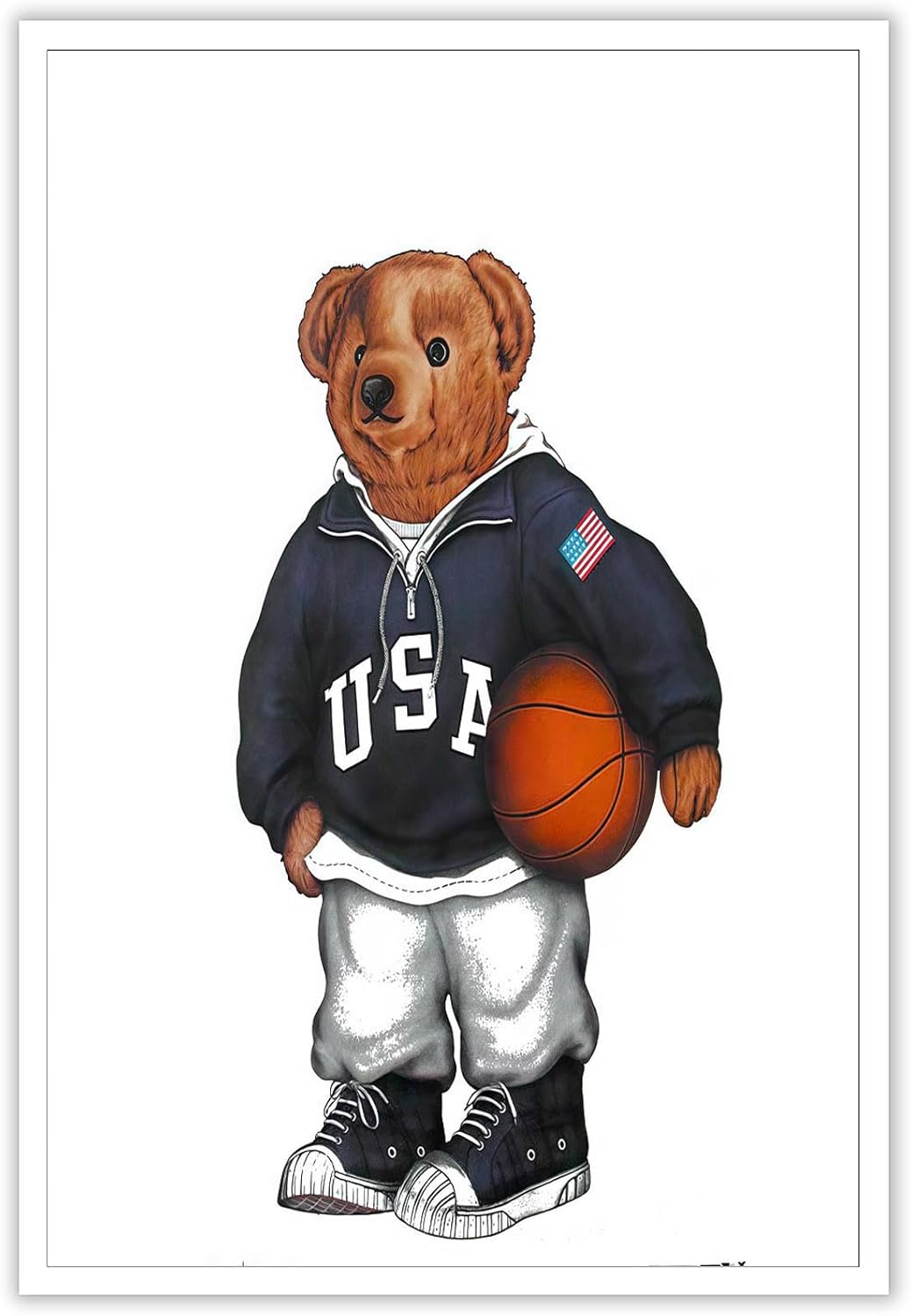 Trendy Bear Canvas Wall Art Funny Bear Playing Basketball Poster Minimalist Abstract Animal Magazine Pictures Prints Painting For Home Bedroom Dorm Apartment Wall Decor 8x12in Unframed