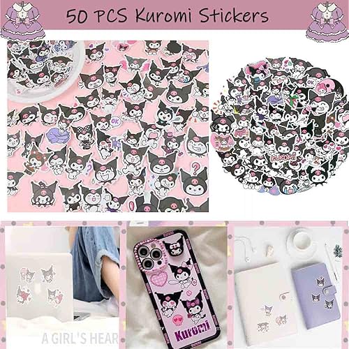 Miniatura 7 de EMISOO Kuromi and My Melody - Juego de regalo de caricaturas que incluye bolsa con cordón llavero bolsa de bolso calcomanías broches acrílicos