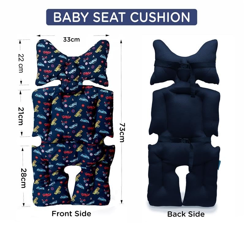 Image of Motherly Baby Stroller Seat Cushion | Reversible and Universal Fit Pad for Strollers, High Chairs, Car Seats & Rockers | Soft, Breathable Pram Liner with Secure Straps & Safety Belt Slot