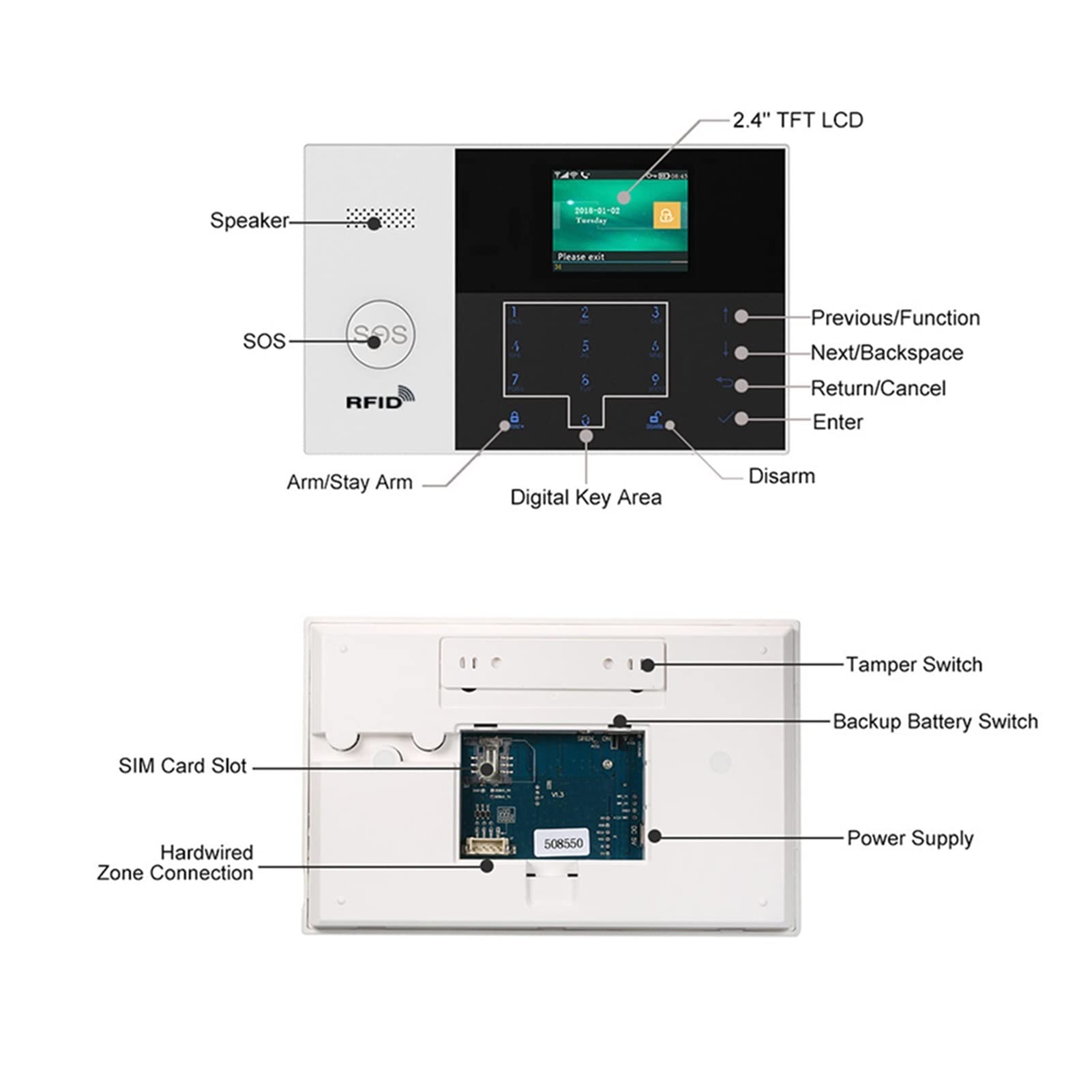 Wifi gsm Sistema de alarma de seguridad 433MHz App Control LCD Tocar con Pir Detectores de sensores Kit de sistema de alarma for el hogar inalámbrico(Set-H)