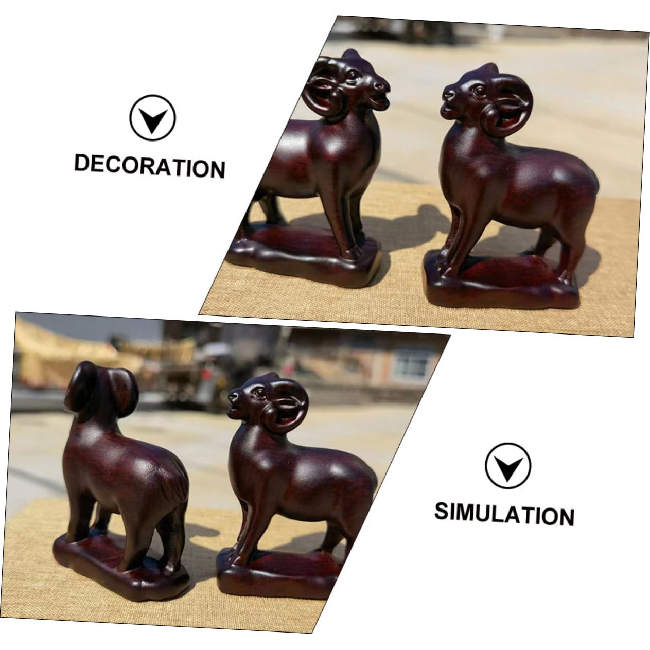 Ziegenfigur Holz 2 Stück Ziegenskulptur Dekoratives Tierornament Wohnzimmer Schreibtisch Dekoration