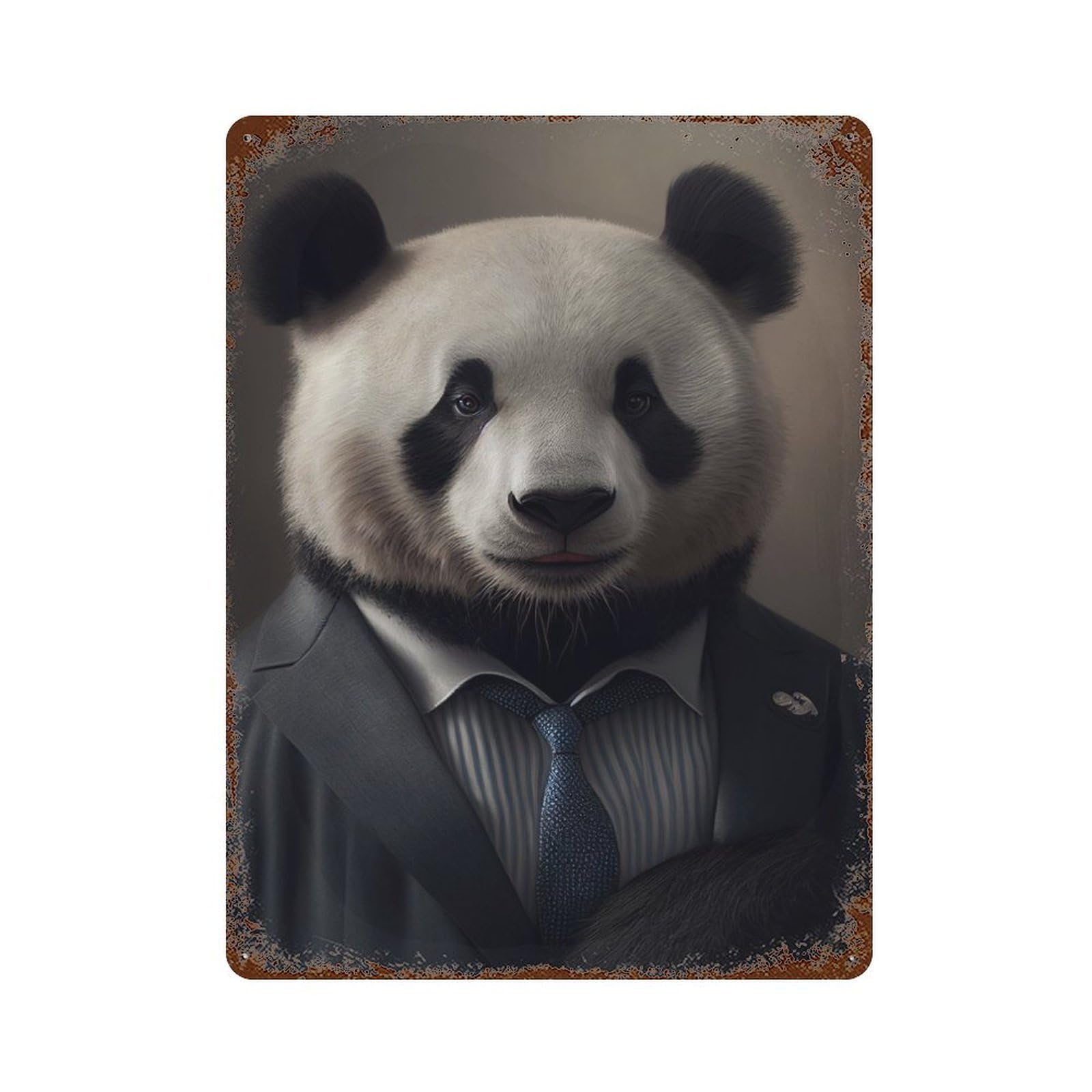 Panda Suit Business Rust Effect Tin Sign 15.7"x11.8", Novelty Wall Decor for Garage, Pub Or Kitchen