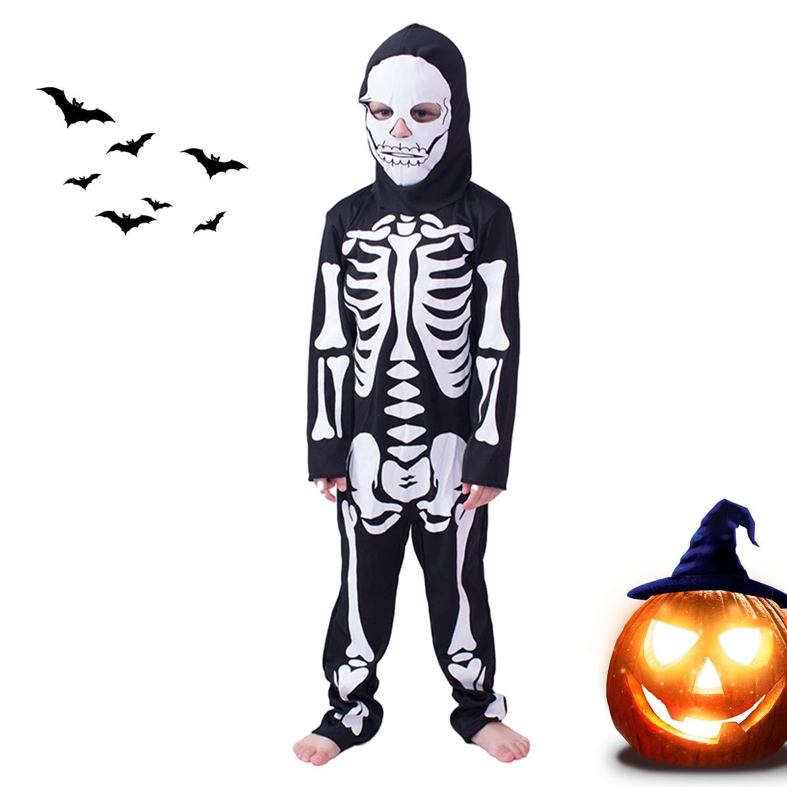 Dziecięce przebranie szkieletu miękki i oddychający strój kości z maską | Strój szkieletowy kostium na Halloween kombinezon z kości dla chłopców i dziewcząt rola maskarada pokaz impreza
