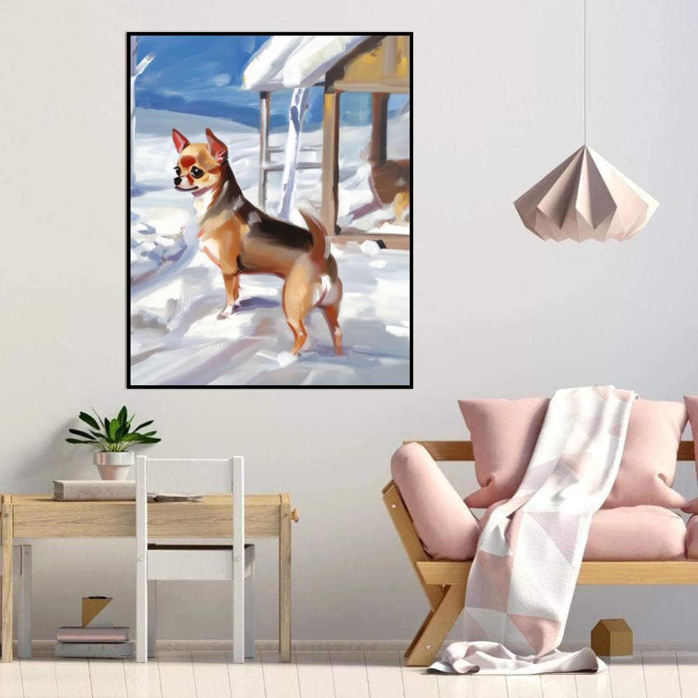 Paint by Numbers Chihuahua Dog DIY Acrylic Painting Kit with Brushes Pigment Oil Painting Artwork Adults Beginners Wall Decor 16x20inch(40x50cm) Frameless