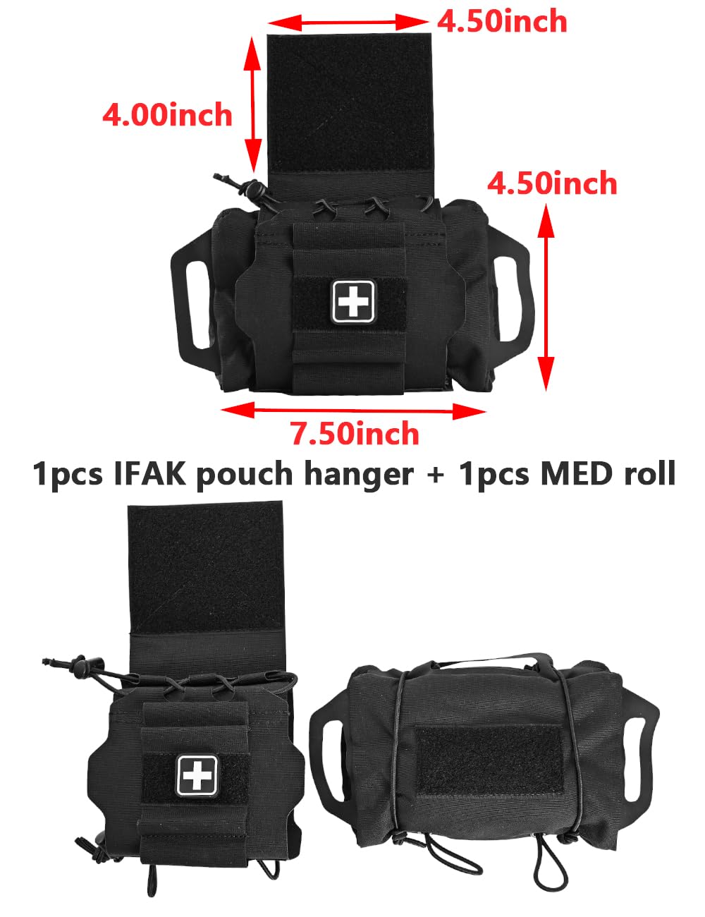 SABADO Kit de primeros auxilios de despliegue rápido y rápido, bolsa táctica IFAK, sistema de dos piezas, portador de rollo médico, asa Hypalon, bolsa de caza para deportes al aire libre