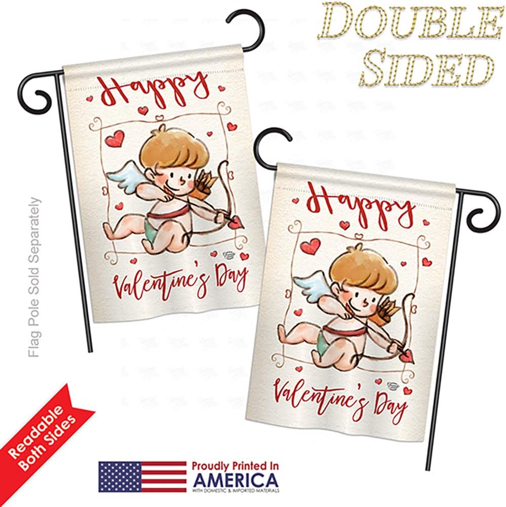 Valentines Happy Valentine's Day Cupid Garden House Flags Set Spring Heart Couple Romantic February Holiday Love Small Decorative Gift Yard Banner Double-Sided Made In USA 28 X 40