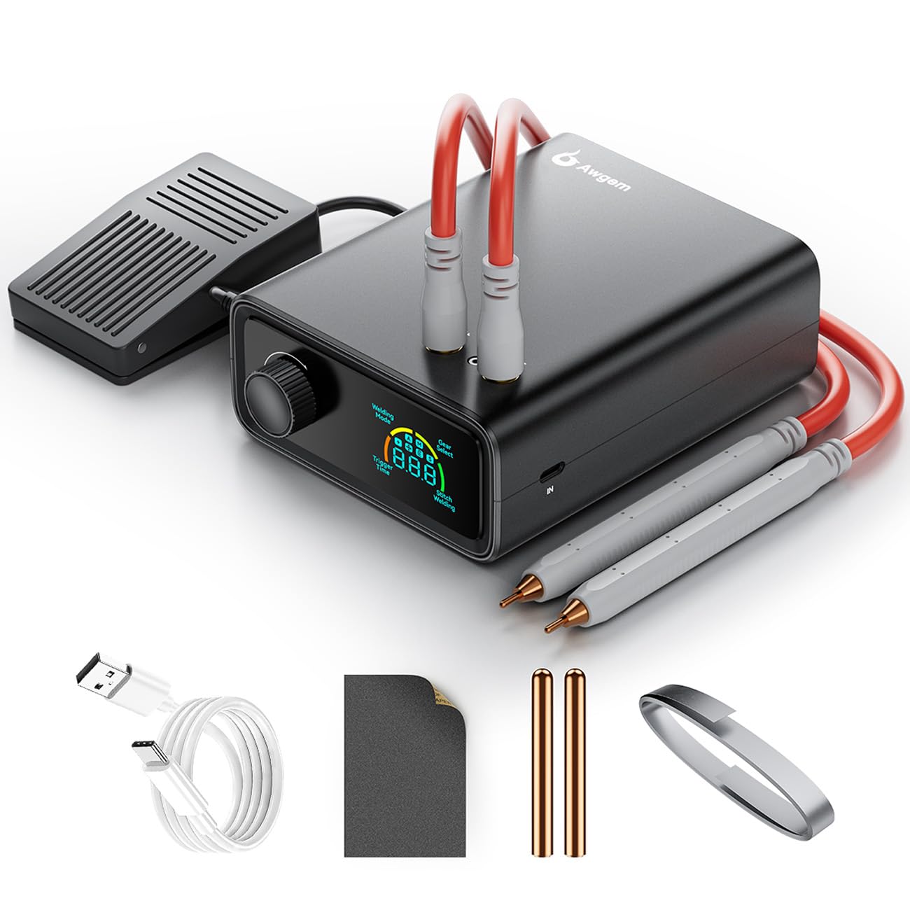 Saldatrice a punti con batteria da 11500 W, 0,1-0,3 mm, portatile, con manopola rotante, 100 marce, modalità auto/pedale, doppio impulso, per riparazione e saldatura di batterie al litio