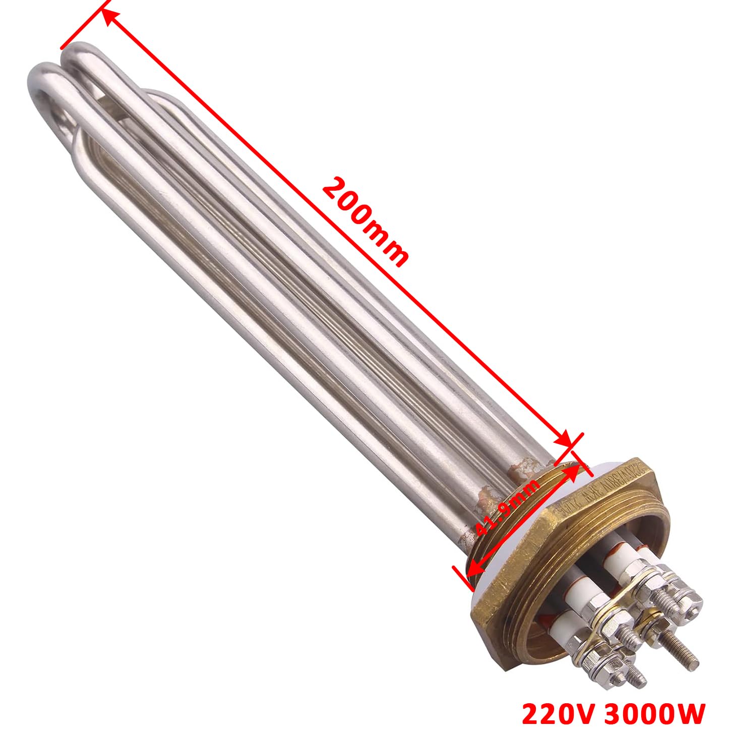 220 V, 3000 W, 3 U, 1,25 pollici (DN32), filettatura BSP, elemento riscaldante elettrico, flangia in ottone con anello in silicone e copertura in plastica