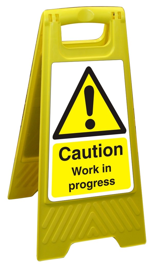 Seco Caution Work in Progress Floor Standing Sign, 300mm x 600mm - Polypropylene
