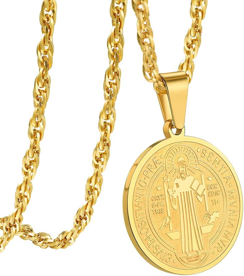 PROSTEELMen/Women Saint St Benedict Nursia Patron Medal Cross Religious Pendant Necklaces with Chain (Send Gift Box, Velvet)Recycled Claim Standard Blended