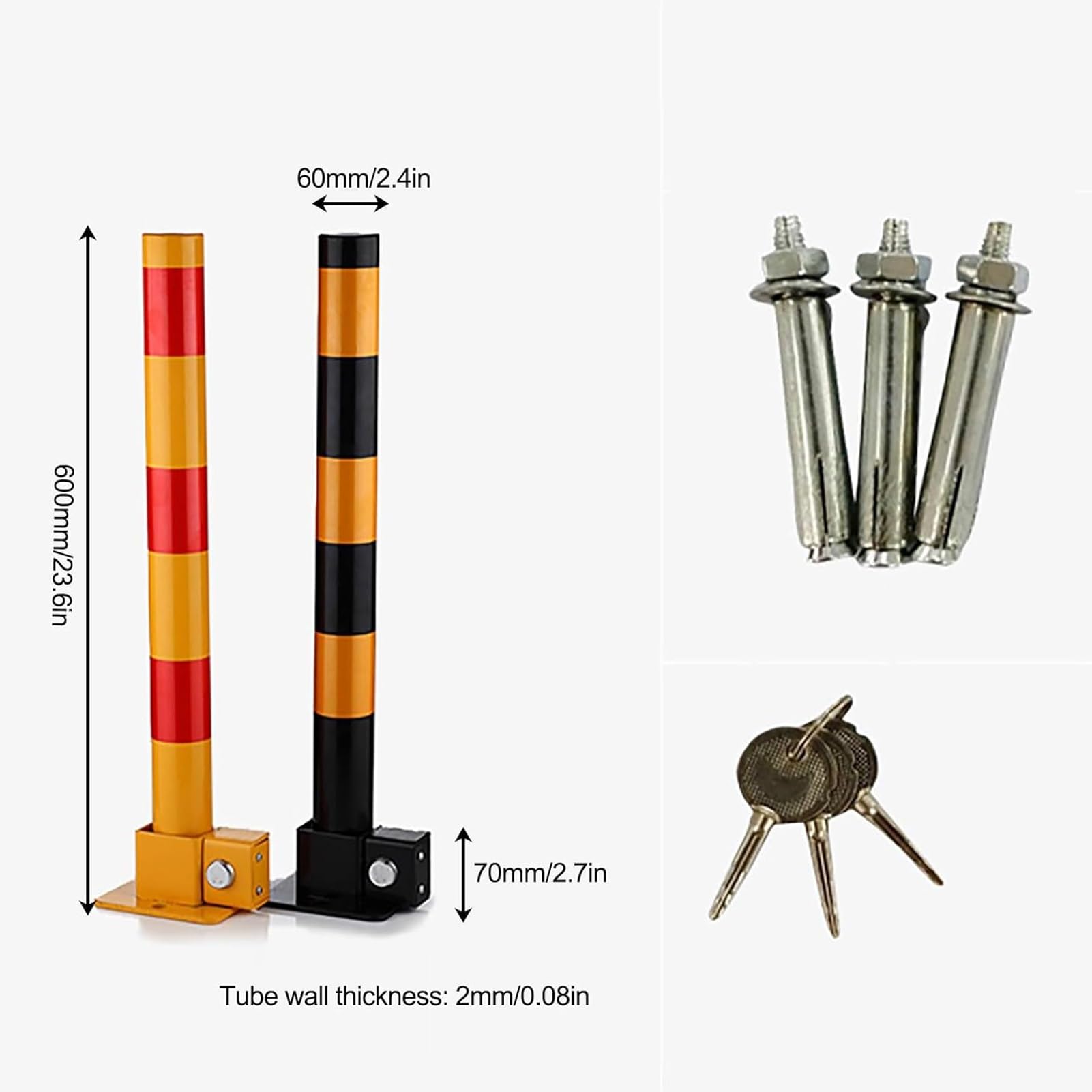 Genérico Bolardo de Seguridad Vial, Poste de Acero con Bandas Reflectantes para estacionamiento, Barrera de Seguridad Duradera para Espacios de estacionamiento, Poste delimitador de tráfico (Rojo, 1