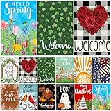 Seasonal Garden Flags Set of 12, Double Sided12x18 Inch Yard Flags, Small Garden Flags for Outside, Christmas Garden Flag, Fall Winter Halloween Outdoor Flag, Holiday Garden Decor for All Season
