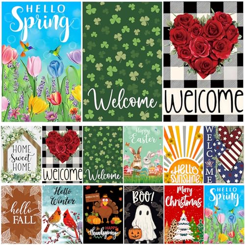 Seasonal Garden Flags Set of 12, Double Sided12x18 Inch Yard