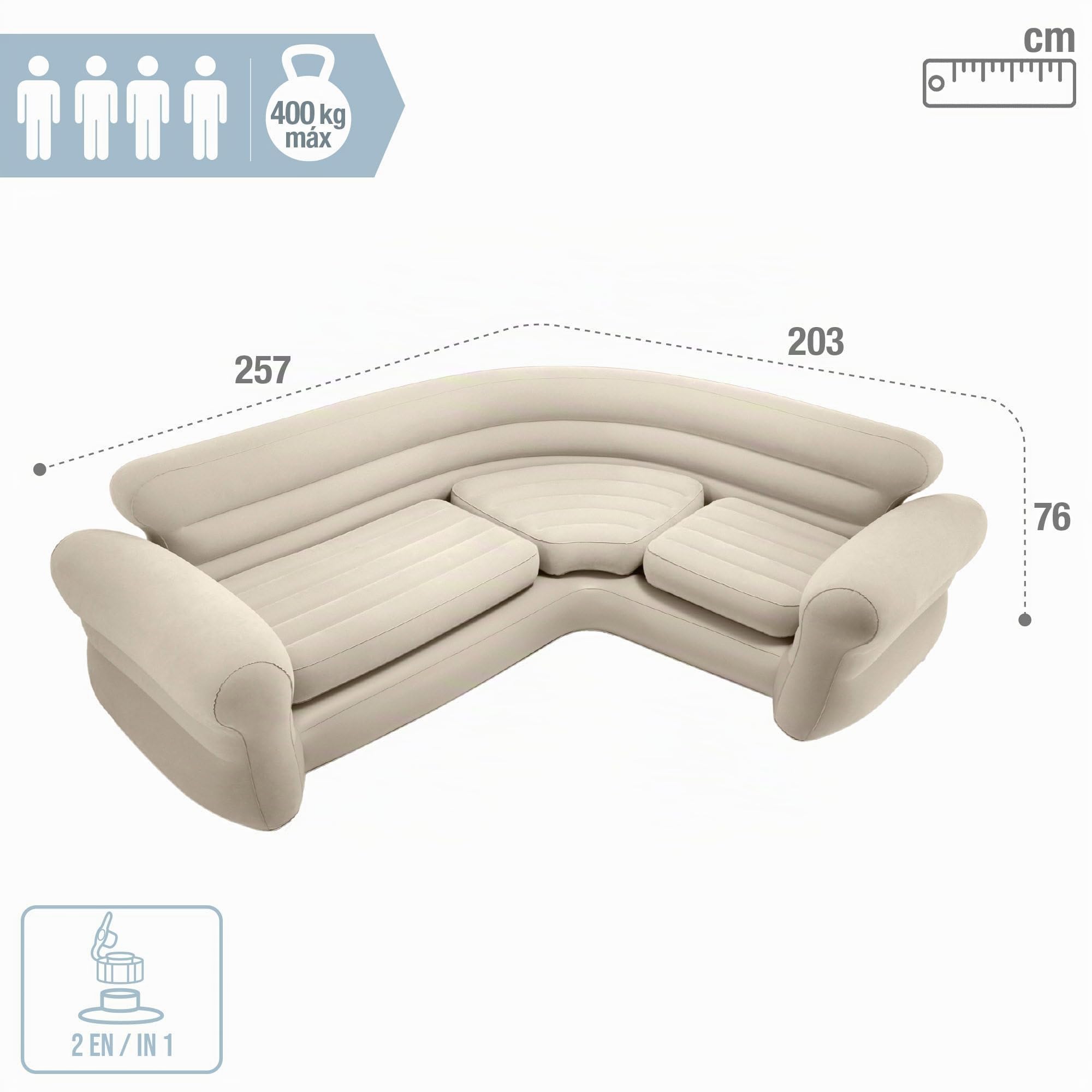 Intex 68575NP – Aufblasbares Ecksofa Beige, Vinyl, Beige, 257 x 203 x 76 cm