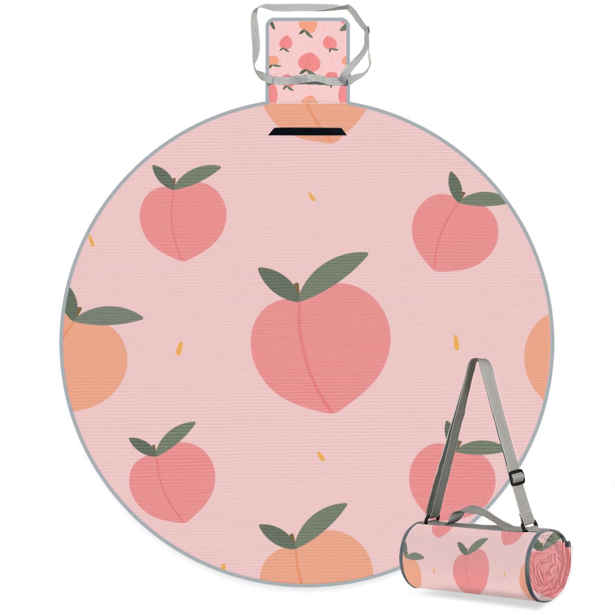 Shimoshe Pink Peach Print Picnic Outdoor Blanket Foldable Waterproof Sandproof Beach Blanket Portable Water-Resistant Round Picnic Mat for Travel Camping Park Lawn