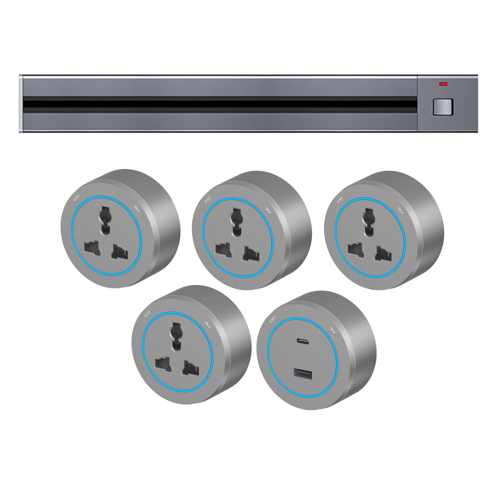Listwa Zasilająca Na Szynie, 8000w, Z Ruchomymi Gniazdami, Montowana Na ścianie, Do Blatów I ścian, Z Adapterem USB I Uniwersalnym Adapterem, Do Biura I Domu Grey-50cm