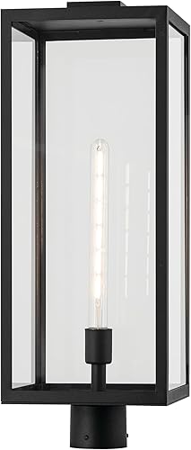 Miniatura 5 de KICHLER Branner 25.5 pulgadas. 1 luz texturizada negra de lujo tradicional actualizada para exteriores con vidrio transparente para pasarelas y