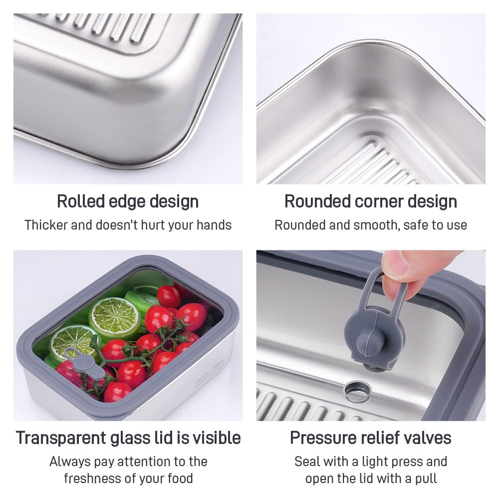 1300ML Lunch Box Ermetico Acciaio Inox Porta Pranzo Riscaldabile Bento Box Microonde Lunch Box Termico Contenitore per il Pranzo per Scuola, Ufficio, Picnic, Viaggi