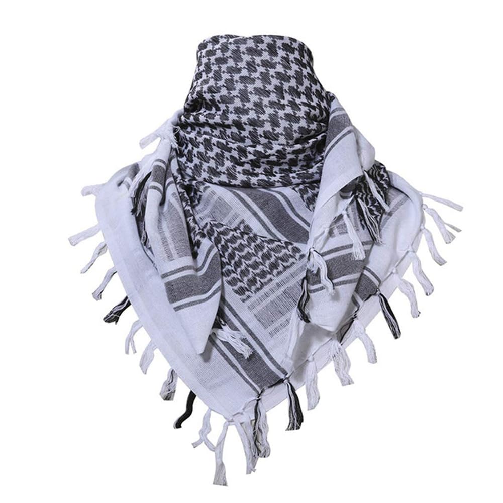 Shemagh Scarf Men Arab Head Scarf Cotton Military Shemagh Tactical Desert Keffiyeh Head Neck Wrap Scarf Arab Wrap with Tassel 43x43 inches (White)