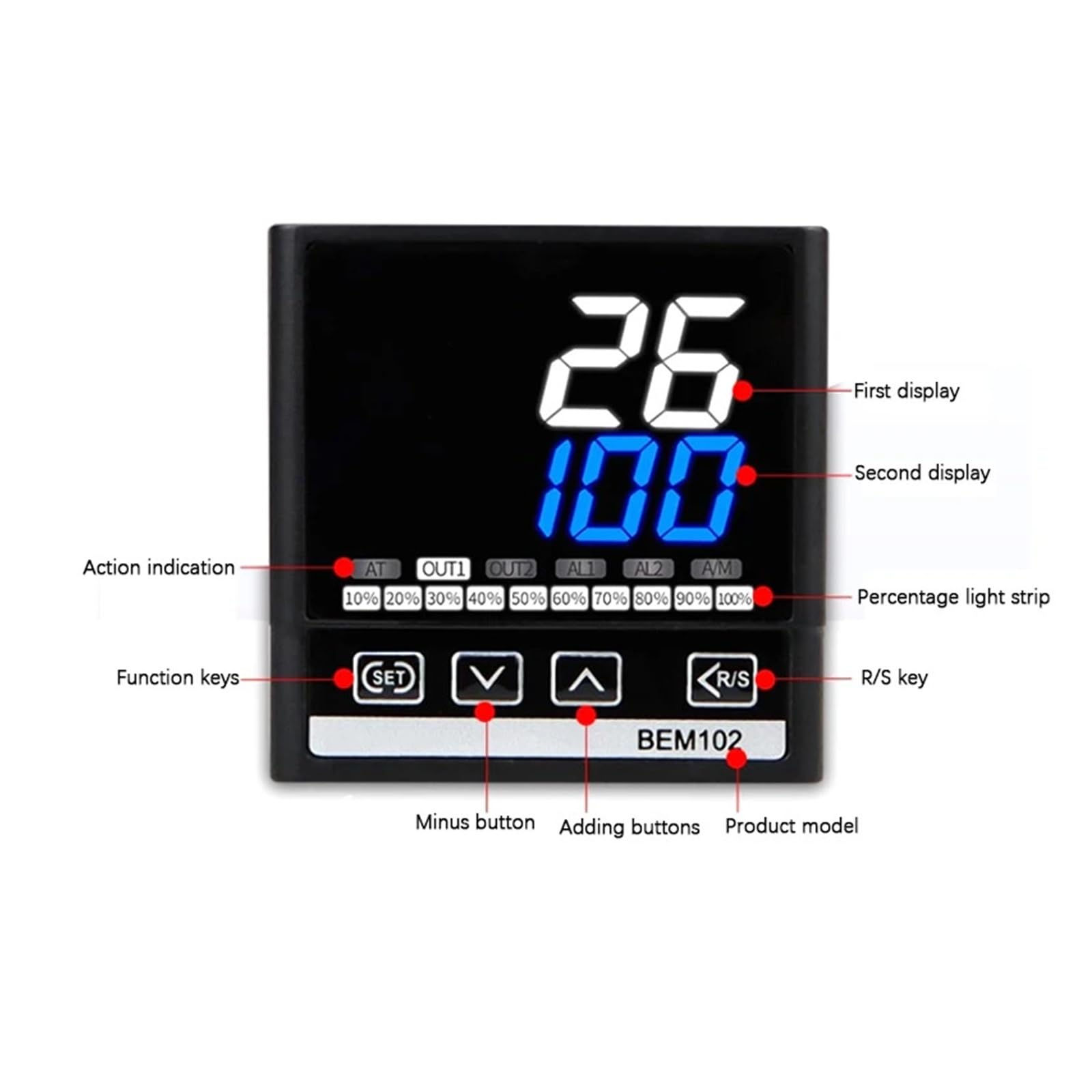 Controlador de Temperatura Controlador de Temperatura con Pantalla Digital Inteligente y Ajuste PID de múltiples entradas, 48 ​​x 48(50x50 K SSR)