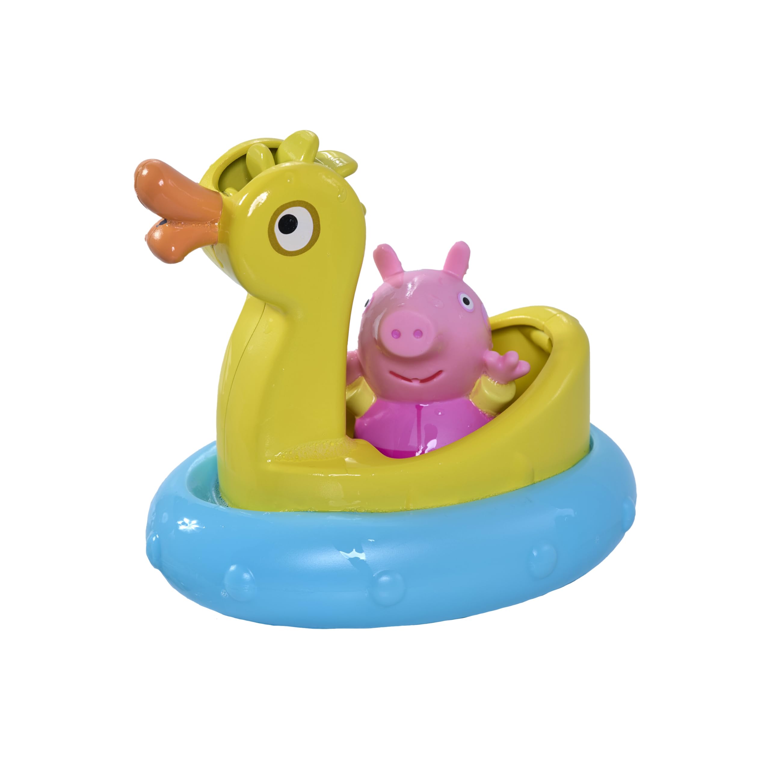 TOMY Toomies Peppa Pig Peppa and Duck Bath Float - Peppa Water Squirter Bath Toy and Duck Pourer Float with Water Wheel - Officially Licensed Peppa Pig Toys - Baby Bath Toys for +18 Months, Small