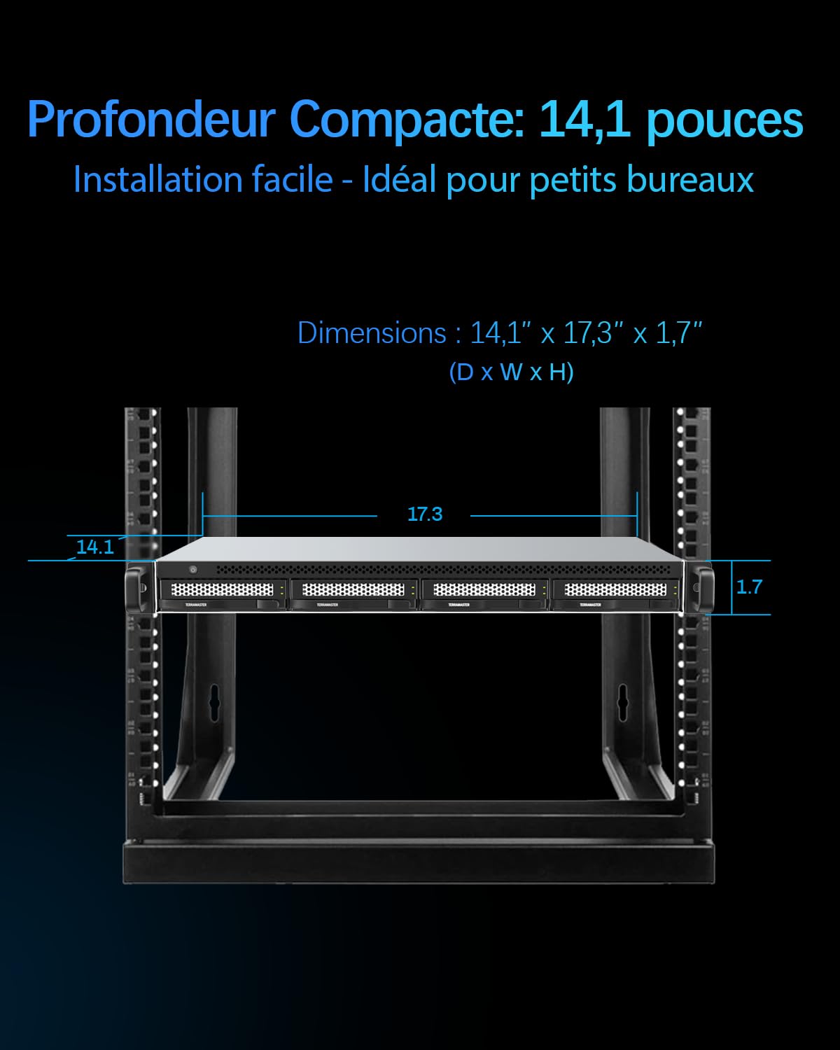 TERRAMASTER U4-500 NAS Stockage- 4 Baies, Intel Core i3-1215U, 1U Ultra-Compact, 8 Go DDR5, Double 10GbE, Stockage Rattaché au Réseau (NAS) Performance Maxi pour Les Entreprises (sans Disques)