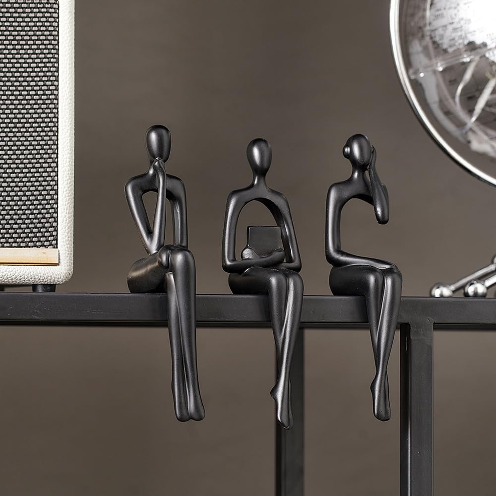 Estatuas de pensador negro, decoración del hogar para sala de estar, 3 piezas de decoración de estantes, esculturas de arte abstracto estéticas modernas para mesa de café, TV, armario, escritorio,