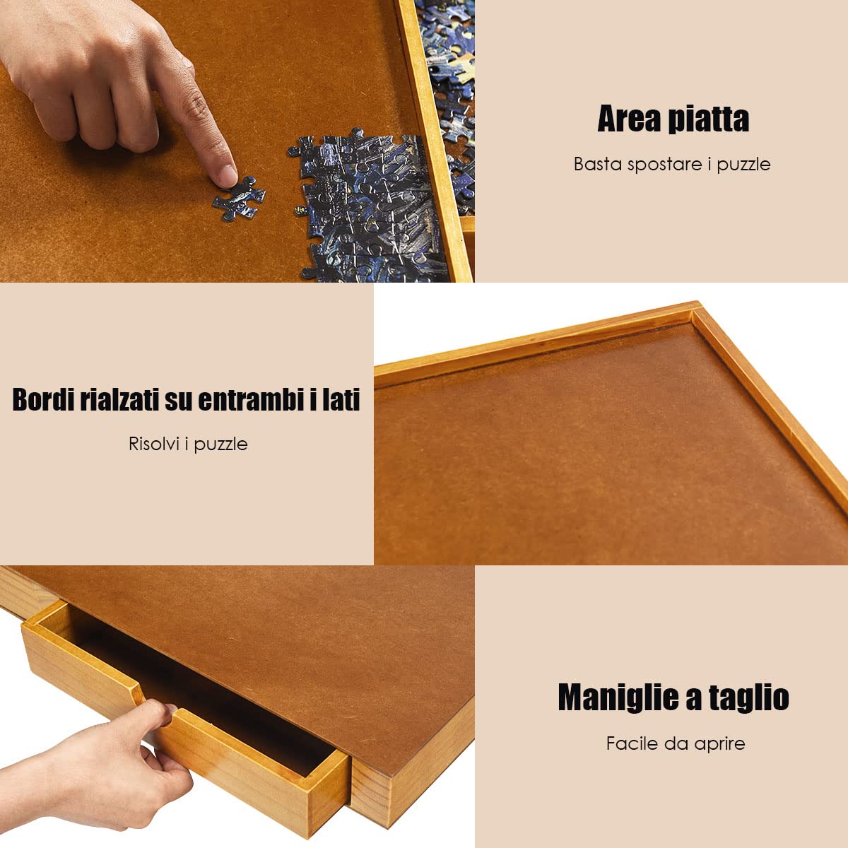 Organizer Puzzle Tavolo Puzzle In Legno Spetebo 70x50 Cm - 4 Cassetti - Per Puzzle Fino A 1000 Pezzi 4 Cassetti Organizzazione - Foto 4