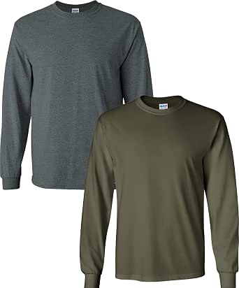 Gildan Men’s Heavy Cotton Long Sleeve Shirts 2-Pack – Classic Fit, Great For Layering
