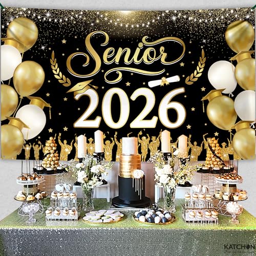 Image of KatchOn, XtraLarge Senior Graduation Banner - 72x44 Inch, Senior 2026 Graduation Party Decorations, Black and Gold Graduation Backdrop 2026 | Graduation Decorations 2026 or Senior Party Supplies