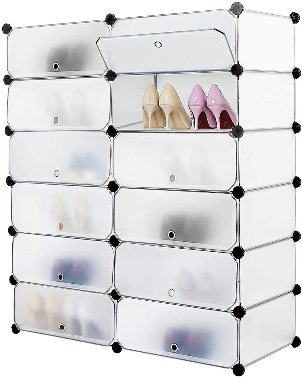 Mondeer Scarpiera Salvaspazio, Scarpiera Componibile, Scaffale Modulare con 12 Scomparti, Scaffale per Scarpe, Stivali, Pantofole, Armadio Fai da Te Mobiletto Portaoggetti, Bianco