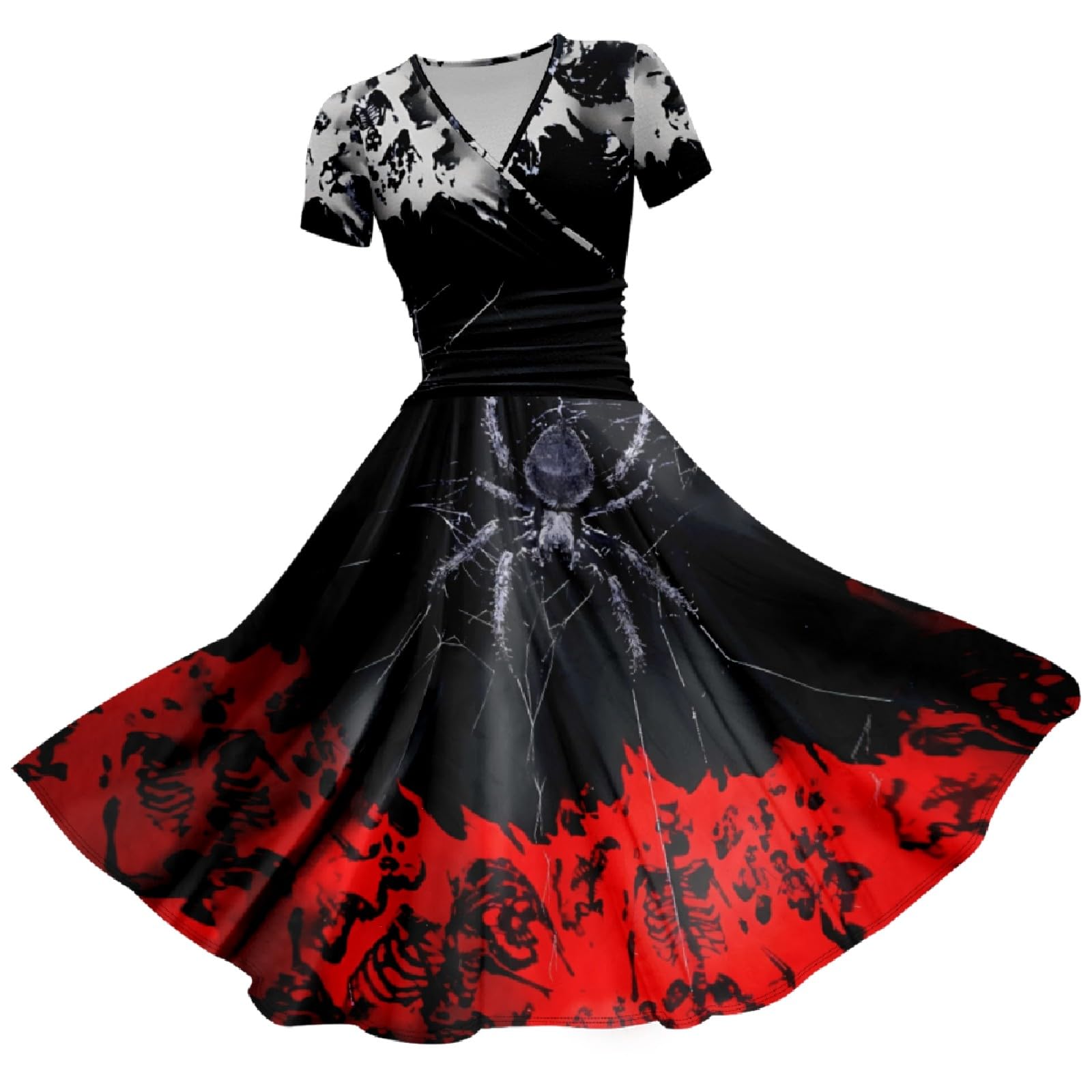 HUIFUAO Halloween Dresses for Women Scary Bloody Fancy Dress Plus Size Halloween Costumes V Neck Short Sleeve Party Evening Horror Festival Cosplay Outfits Clothes (Z16-Red, L)