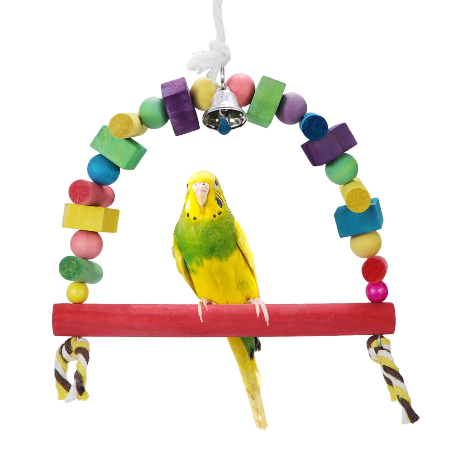 Vogelschaukel Aus Naturholz – Mit Perlen, Glocken & Klettclip Für Wellensittiche & Kleine Papageien