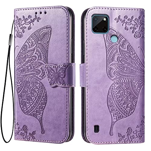 EASSGU Funda para Realme C21Y / Realme C25Y (6.5' Inches) Flip Folio Carcasa Magnética de Cuero para Teléfono con 3 Ranuras para Tarjetas 1 Wallet, Case - Púrpura Claro