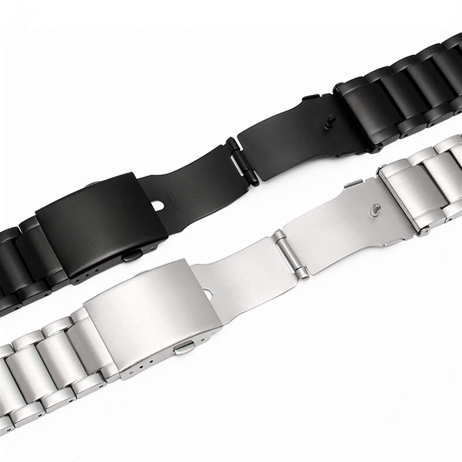Correa de Reloj, Correa de Acero Inoxidable sólida 24mm 26mm 28mm 30mm Hebilla Plegable Correa de Repuesto de Metal para Hombres