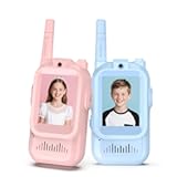 Video Walkie Talkies for Kids, 2 Pack Rechargeable Kids Walkie Talkies, Screen Display & Voice Changer, Indoor Outdoor for Boys and Girls Ages 3-12 (Blue & Pink)