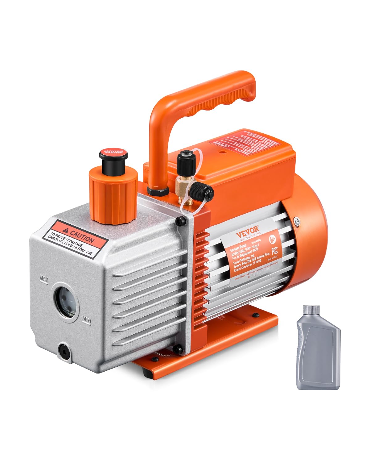 VEVOR Pompa per Vuoto 6 CFM, Pompa per Vuoto a Palette Rotanti 2 Stadio HVAC per Sistemi Kit Pompa per Vuoto AC per Auto con Contenitore per Olio per Manutenzione Aria Condizionata da Veicoli