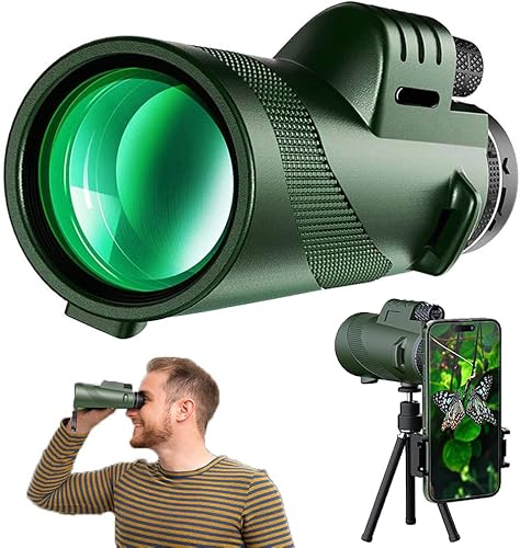 Telescopio monocular para smartphone, 12X Mangnificación 1.969 in lente objetivo telescopio HD 80x100 zoom monoculares portátiles con adaptador