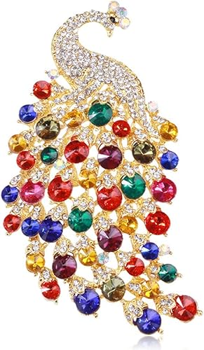 Broche de pavo real con diamantes de imitación para mujeres y niñas, a la moda, exquisitos y exagerados de gran cristal, broches de animales,